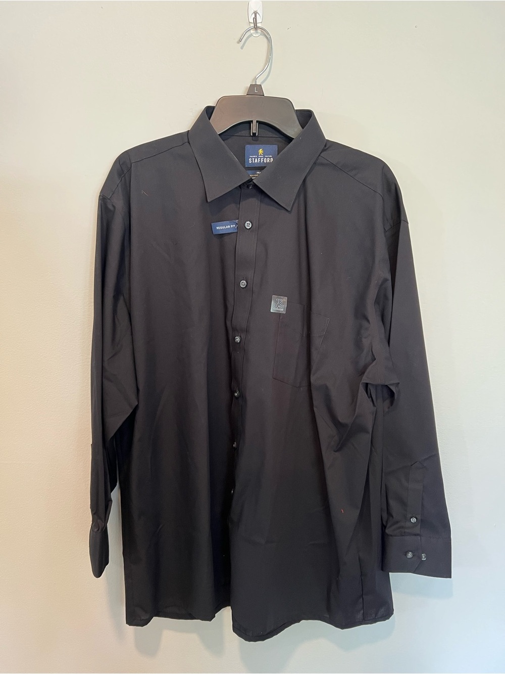 Stafford Men’s Black Dress Shirt 18 34/35 Regular Fit Long Sleeve Button Front